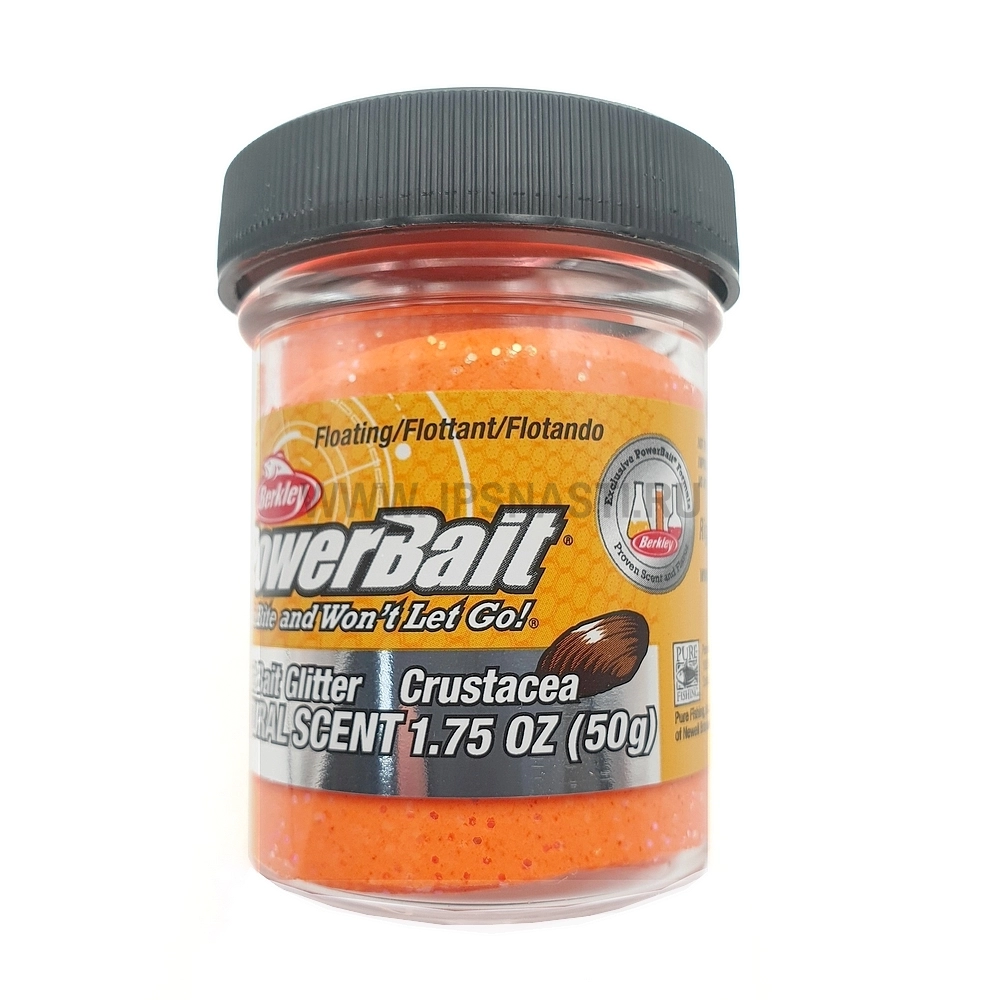 Паста форелевая Berkley PowerBait Natural Glitter Trout Bait, flr оранжевый с блестками, мидия