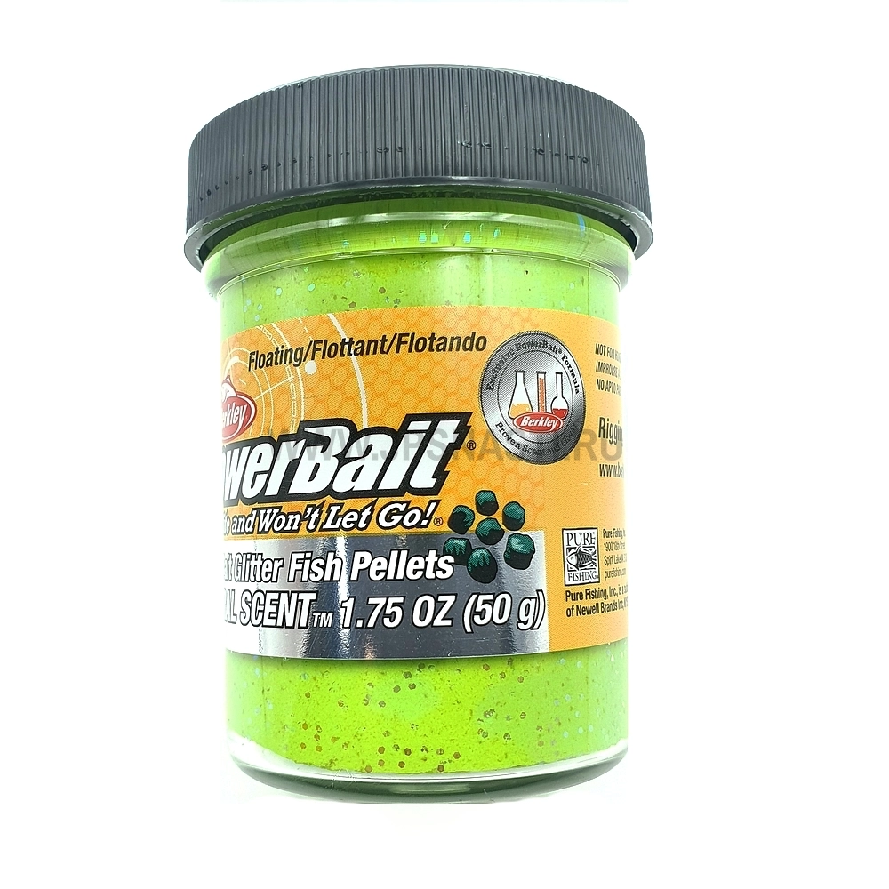 Паста форелевая Berkley PowerBait Natural Glitter Trout Bait, шартрез с блестками, пеллетс