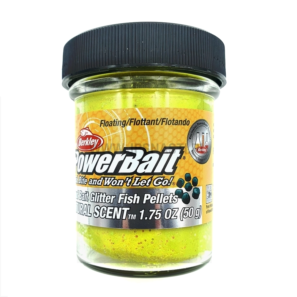 Паста форелевая Berkley PowerBait Natural Glitter Trout Bait, желтая с блестками, пеллетс