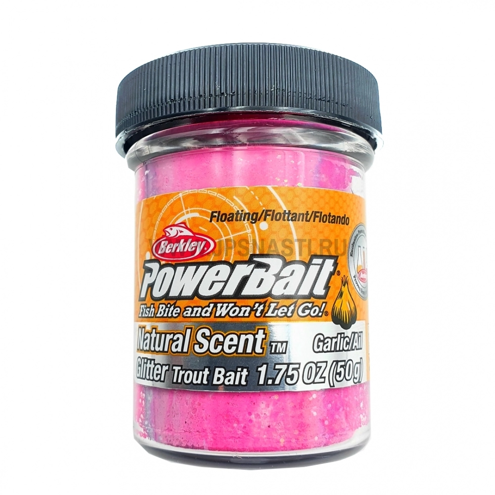 Паста форелевая Berkley PowerBait Natural Glitter Trout Bait, сине-красно-белая с блестками, чеснок