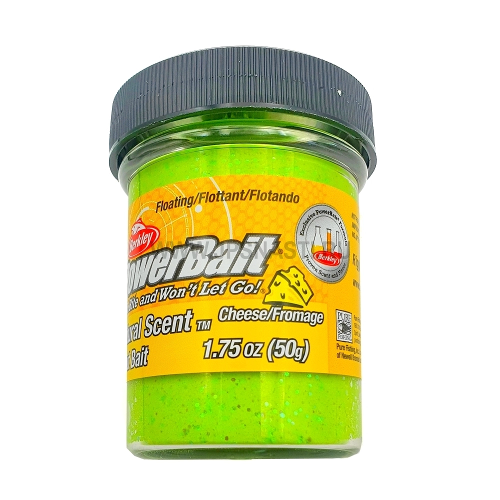 Паста форелевая Berkley PowerBait Natural Scent Trout Bait, шартрез с блестками, сыр