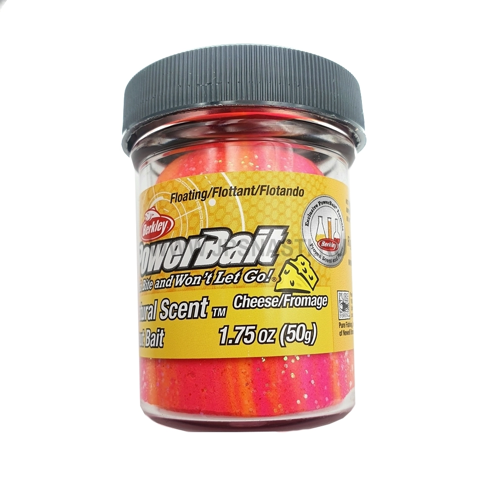 Паста форелевая Berkley PowerBait Natural Scent Trout Bait, красно-оранжевая с блестками, щербет