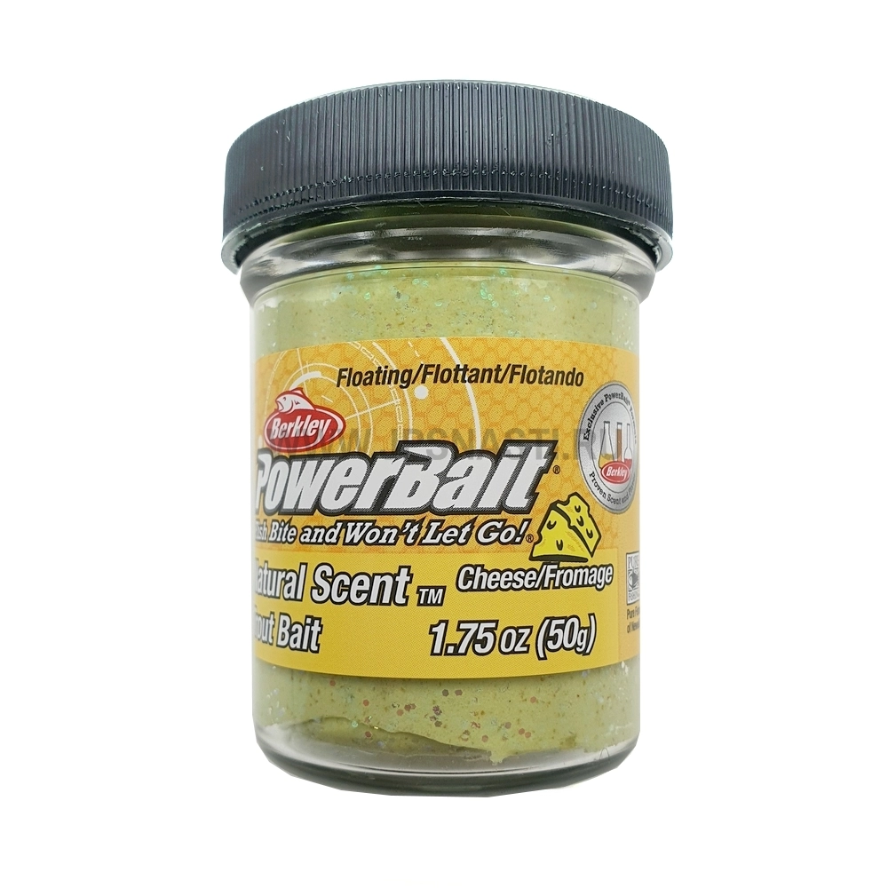 Паста форелевая Berkley PowerBait Natural Scent Trout Bait, светло-зеленая с блестками, сыр