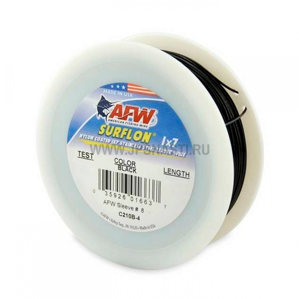 Поводковый материал AFW Surflon Nylon Coated 1x7 Stainless Leader, 14 кг, 30.5 м, bright, C030T-1