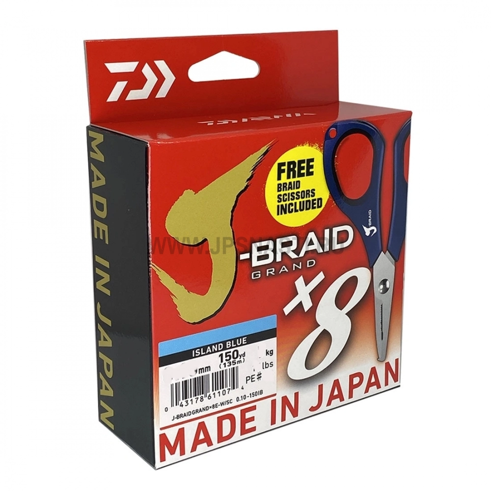 Плетеный шнур Daiwa J-Braid Grand x8 E-W/SC, #0.6, 135 м, синий + ножницы