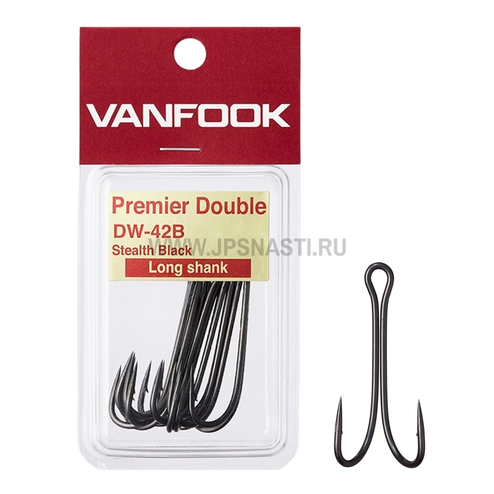 Крючки двойные Vanfook Premier Double DW-42B Long Shank, #2/0, Stealth Black