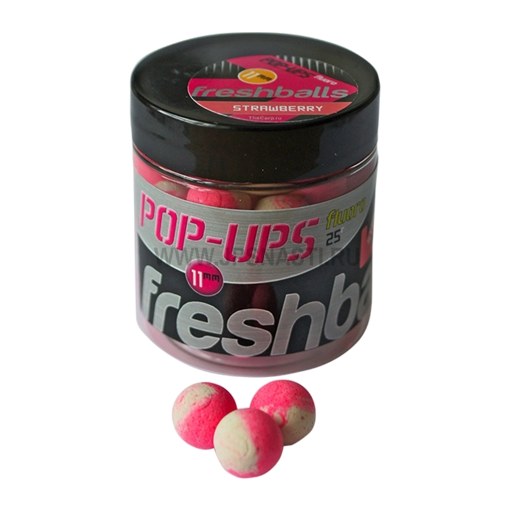 Бойлы Fresh Baits Pop-Ups плавающие Fluoro 11 мм, Strawberry (клубника), Розово-белые