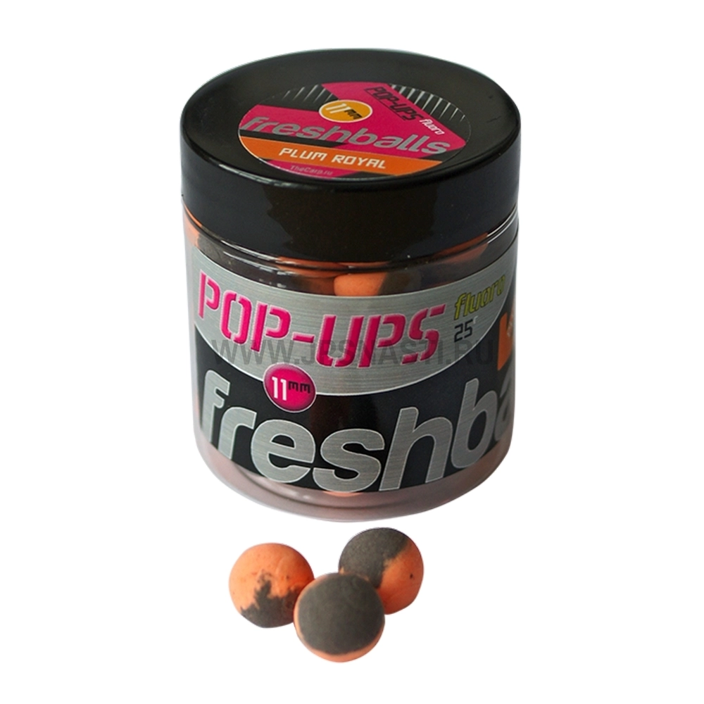 Бойлы Fresh Baits Pop-Ups плавающие Fluoro 11 мм, Plum Royal (слива), Черно-оранжевые