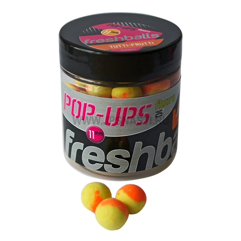 Бойлы Fresh Baits Pop-Ups плавающие Fluoro 11 мм, Tutti-Frutti (тутти-фрутти), Желто-оранжевые