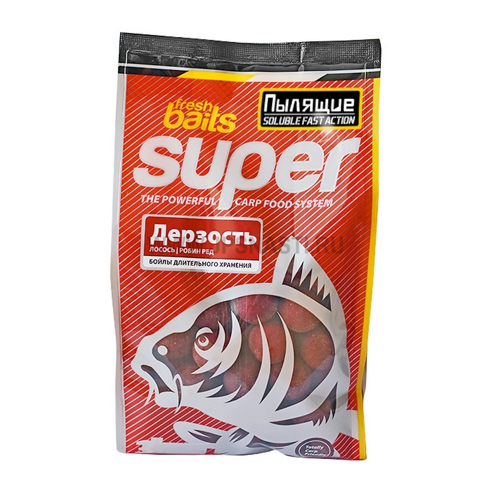 Бойлы Fresh Baits Super пылящие 7х10 мм, Дерзость (лосось / робин ред)