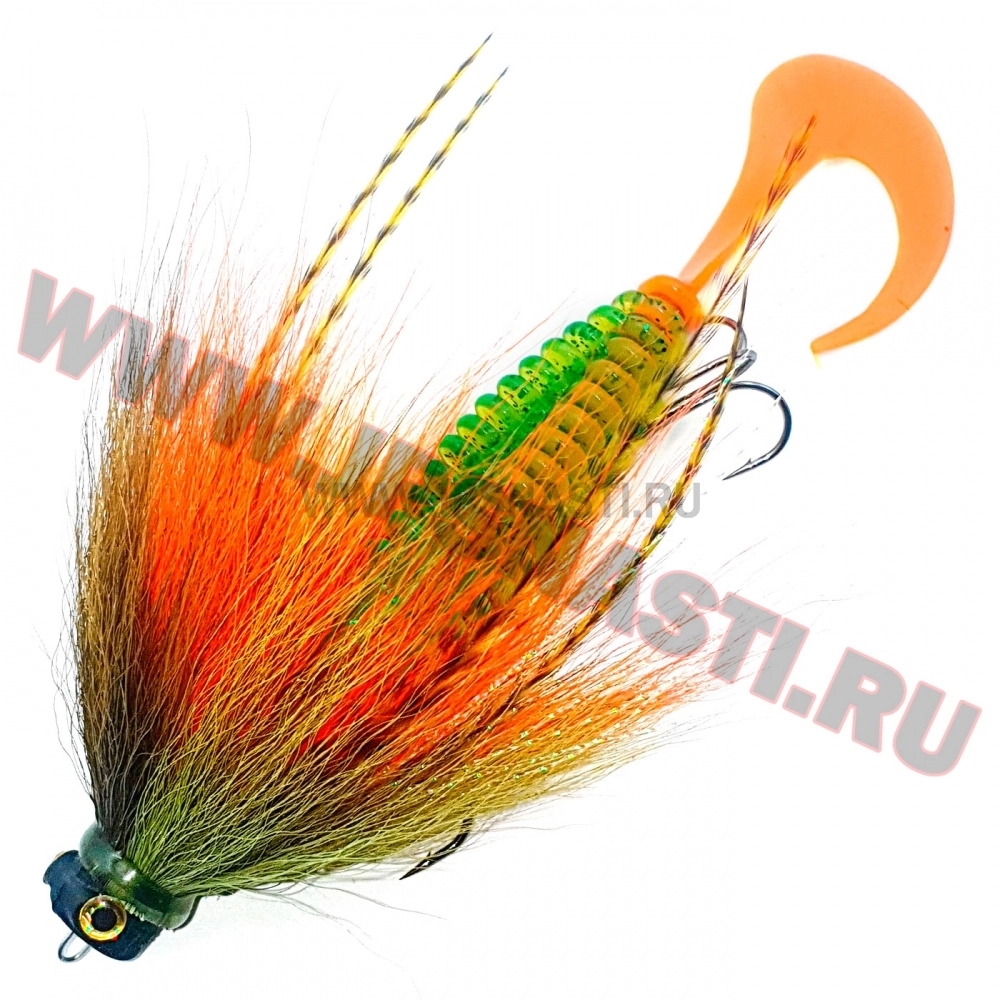 Бактейл оснащенный Boroda Baits Bearded Mouse Micro, #303 - Green / Fl. Orange