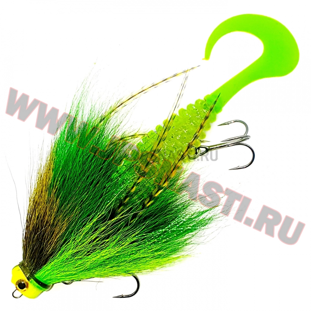 Бактейл оснащенный Boroda Baits Bearded Mouse Micro, #327 - Neon / Chartreuse