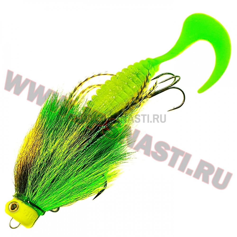 Бактейл оснащенный Boroda Baits Bearded Mouse, #327 - Neon/Chartreuse