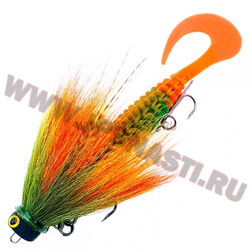 Бактейл оснащенный Boroda Baits Bearded Mouse Mini, #303 - Green / Fl. Orange