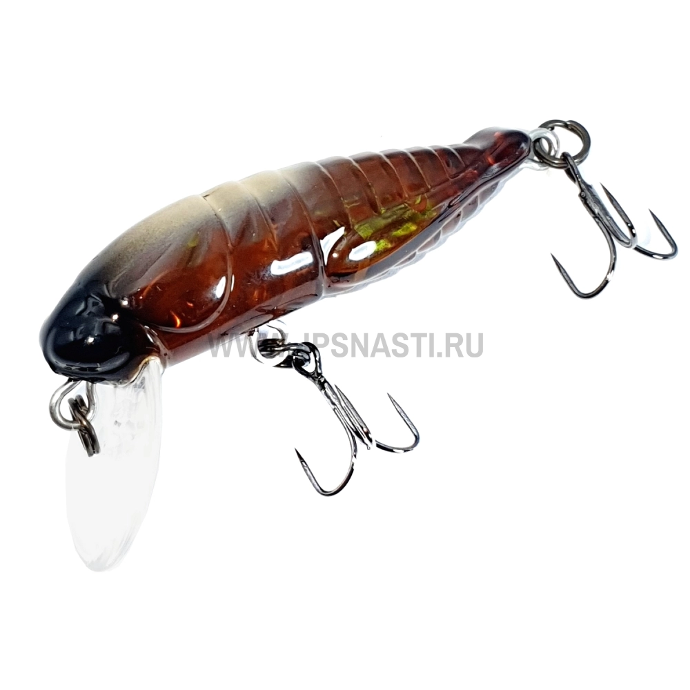 Воблер Tackle House Elfin Grasshopper SP, 2.4 г, 2 Smoke Brown, тройники