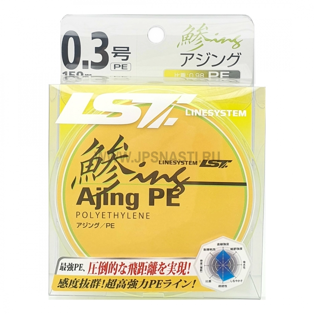 Плетеный шнур LineSystem Ajing PE, #0.3, 150 м, шартрез