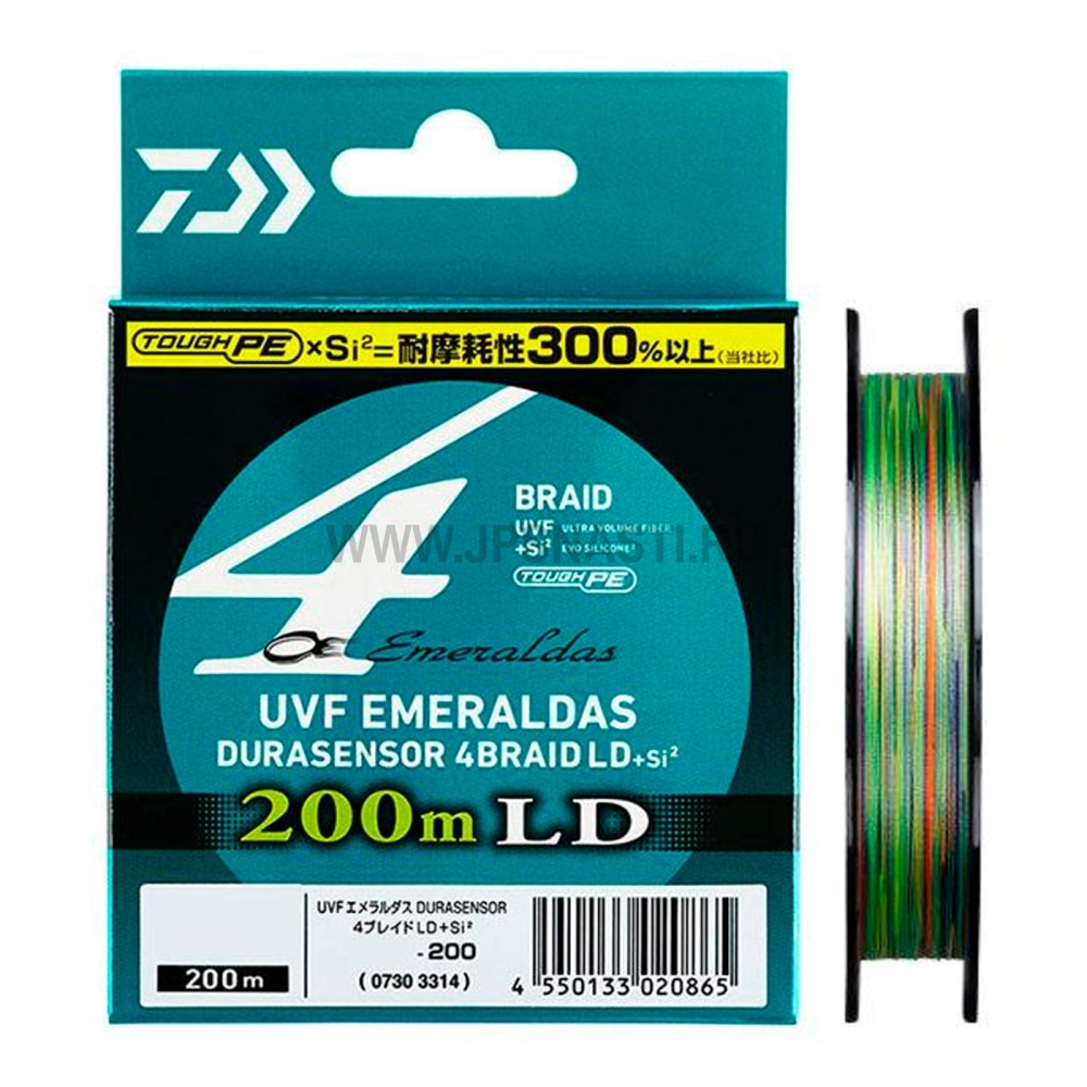 Плетеный шнур Daiwa UFV Emeraldas Dura Sensor x4 LD+Si2, #0.4, 200 м, многоцветный