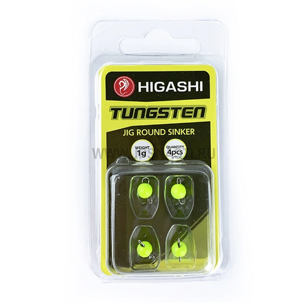 Чебурашки вольфрамовые Higashi Jig Tungsten Sinker R, 4 шт., 1 г, Fluo Yellow