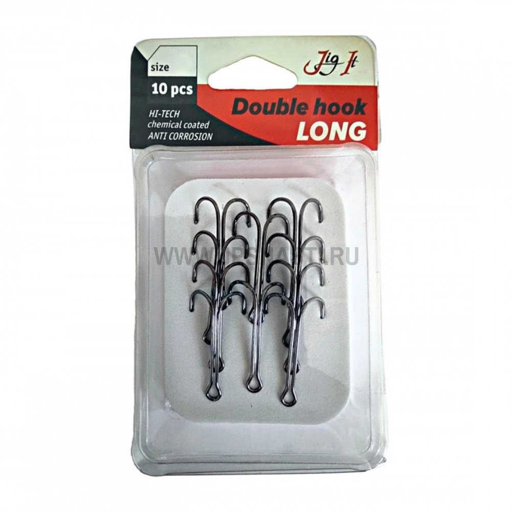 Крючки двойные Jig It Long Double Hooks, #4/0, 10 шт