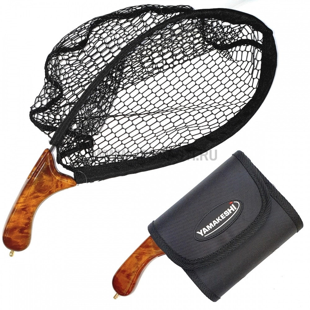 Подсачек для забродной рыбалки Yamakeshi Net Stream Curve, 45 см, brown wood