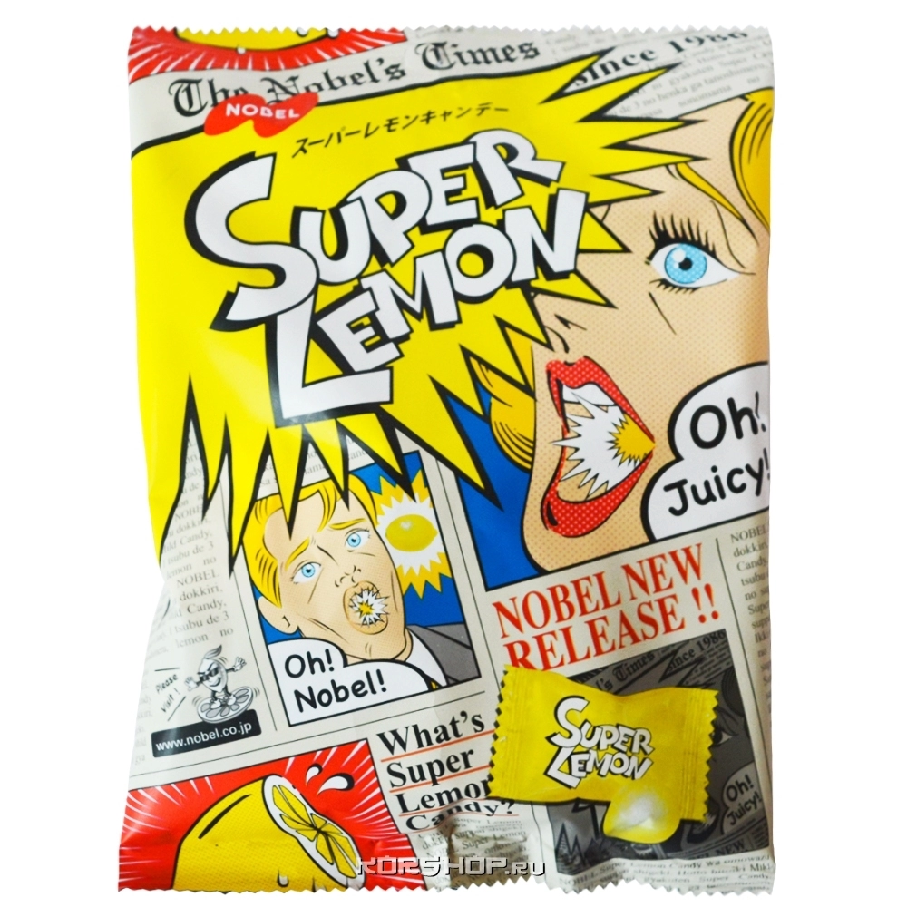 Японские леденцы Nobel Super Lemon, со вкусом кислого лимона, 88 гр