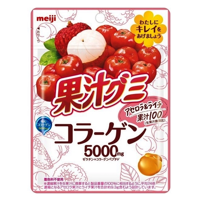 Японский мармелад Meiji, со вкусом личи и ацероллы, с коллагеном, 68 гр