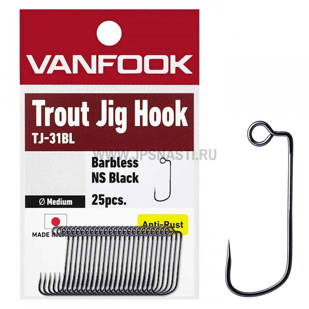 Крючки одинарные Vanfook Trout Jig Hook TJ-31BL, NS Black, #6